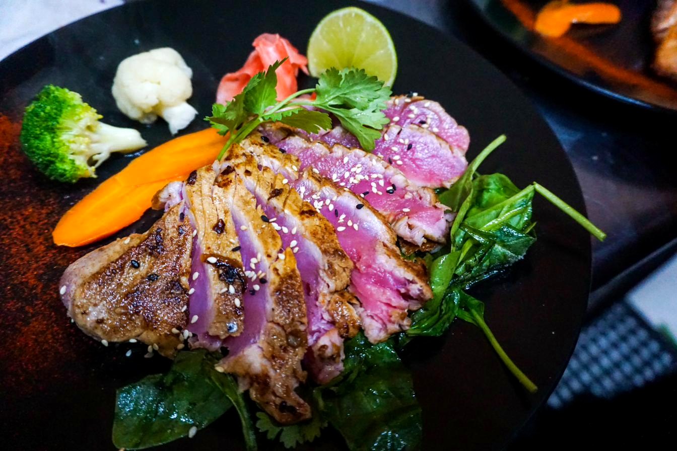 Seared tuna steak with sesame, ginger and wasabi at Aziana waterfront restaurant