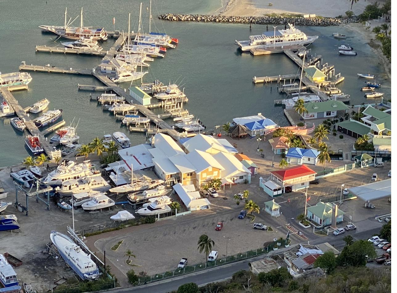 Aerial view of Bobby's Marina in Philipsburg near Aziana restaurant
